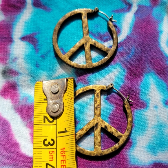 Lucky Brand Goldtone Peace Symbol earrings, excellent condition. - Picture 4 of 4